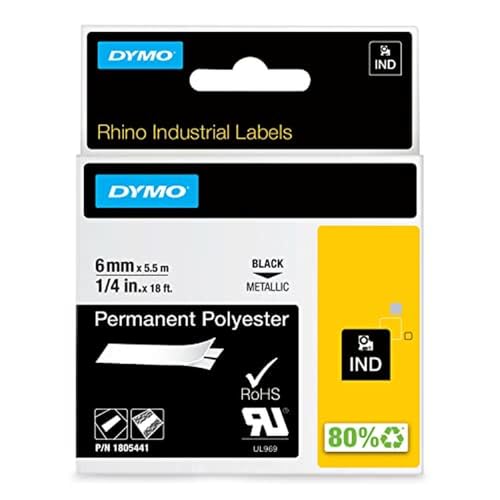 DYMO Rhino-Industrie-Vinyletiketten | 24 mm x 5,5 m | schwarz auf metallic | selbstklebendes Schriftband | für DYMO Rhino und LabelManager Beschriftungsgerät von DYMO