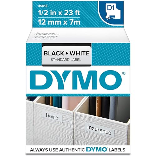 Dymo Schriftband-Kassette (45013) für D1, 12 mm x 7 m, Schwarz auf Weiß von DYMO