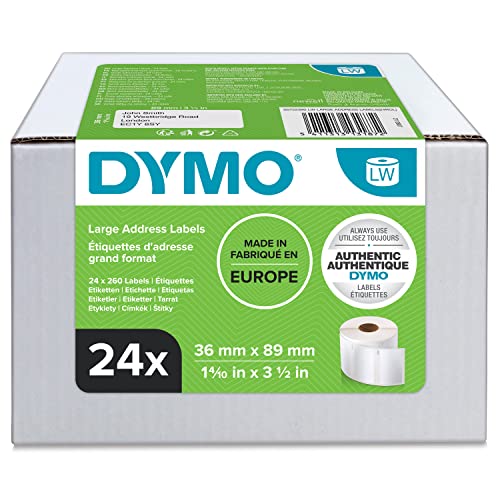 DYMO Original LabelWriter Adressetiketten (Groß) | 36 mm x 89 mm | 24 Rollen mit je 260 leicht ablösbaren Etiketten (6.240 Etiketten) | selbstklebende Etiketten | für LabelWriter-Beschriftungsgerät von DYMO