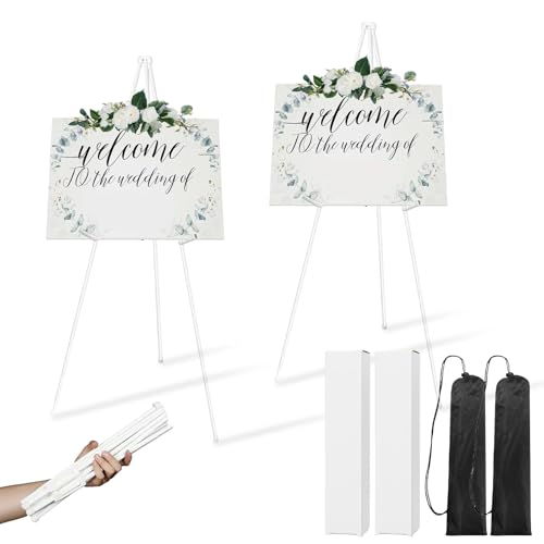 2 Packungen Präsentations-Staffelei für Hochzeitsschilder, tragbare faltbare Staffelei, Bodenkunst-Staffelei, verstellbar, 168 cm, Metall-Staffelei, weißer Staffelei-Ständer für Hochzeitsschild mit von DYUEE