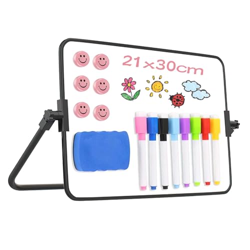 Trocken abwischbares Whiteboard mit Ständer, kleine Tafel A4 Mini magnetische Schreibtischtafel, 20 x 30 cm, doppelseitige Whiteboard-Staffelei zum Zeichnen in der Schule & Zuhause von DYUEE