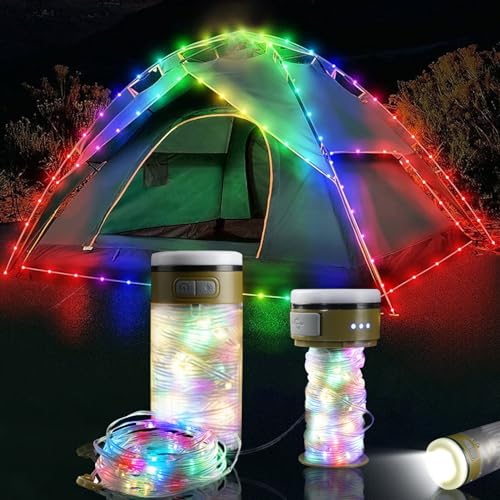 DZAY Camping Lichterkette Außen,Lampions Außen Wetterfest Camping Laterne mit String Light 10M,Wiederaufladbare Taschenlampen mit 2000mAh Akku,IPX4 Camping Lichter für Party Terrasse Garten (02) von DZAY