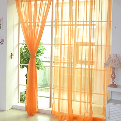 Gardinen Vorhang Halbtransparent Sheer Voile Vorhang mit Ösen Transparente Optik Gardine Ösenvorhang Ösenschal Transparent Durchsichtig Fensterschal für Baby Kinderzimmer Verdunkelungsvorhang (Orange) von DZAY