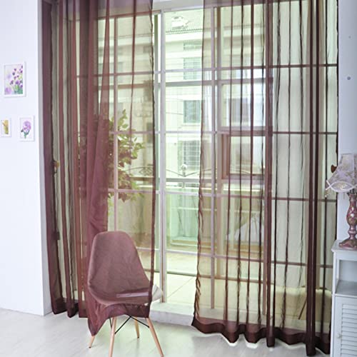 Gardinen Vorhang Halbtransparent Sheer Voile Vorhang mit Ösen Transparente Optik Gardine Ösenvorhang Ösenschal Transparent Durchsichtig Fensterschal für Baby Kinderzimmer Verdunkelungsvorhang (Brown) von DZAY