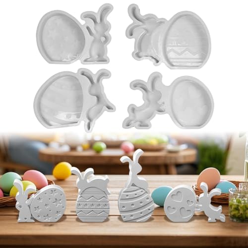 Gießformen Silikon Frühling Silikonform Hase Ei Silikonformen Gießformen Ostern Silikon Ostereier,Kaninchen Gießform 3D Osterhase Silikonform Eier Kerzen Seifenform für Seife,Sojawachs (4 Stück) von DZAY