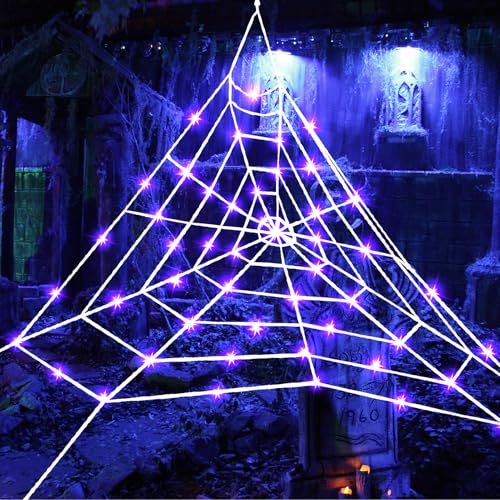 Halloween Deko Lichterkette Garten Riesen Spinnennetz mit LED-Lichter,Halloween Dekoration Riesen Spinnennetz Garten Deko Außen Riesenspinne für Party Indoor Outdoor Halloween Dekolichter (Netz) von DZAY