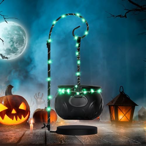 Halloween Lichterkette Outdoor Hexenkessel Groß,Halloween Deko Outdoor Hexentopf mit LED Lichterkette Halterung,Halloween Dekorationen Großer Dekokessel mit Lichtern,Halloween Party Hexen Deko von DZAY