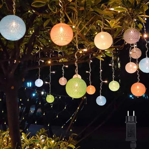 LED Lichterkette Innen Baumwollkugeln von Batteriebetrieben,3m*16 Hängende Lichterketten Kugeln Nachtlicht Lichtervorhang Innen für Schlafzimmer Party Hochzeit Terrasse Weihnachten Deko (02) von DZAY