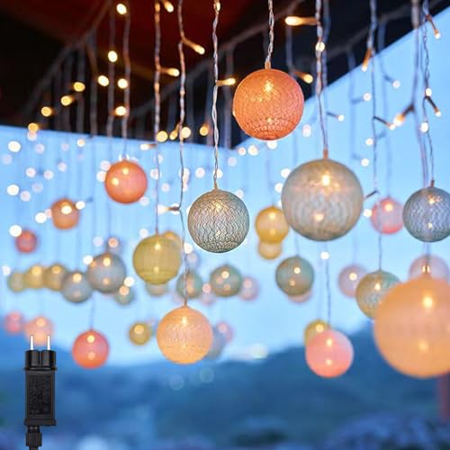 LED Lichterkette Innen Baumwollkugeln von Batteriebetrieben,3m*16 Hängende Lichterketten Kugeln Nachtlicht Lichtervorhang Innen für Schlafzimmer Party Hochzeit Terrasse Weihnachten Deko (03) von DZAY