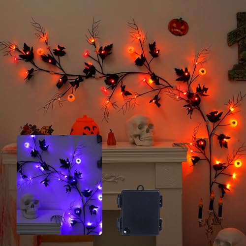 LED Lichterkette für Halloween Dekorationen,6.5Ft 48LEDs Halloween Innen Deko Schwarz Weidenranken Zweige Lichter Batteriebetrieben für Outdoor Indoor Weidenrebe Baum Lichterketten (Augapfel) von DZAY