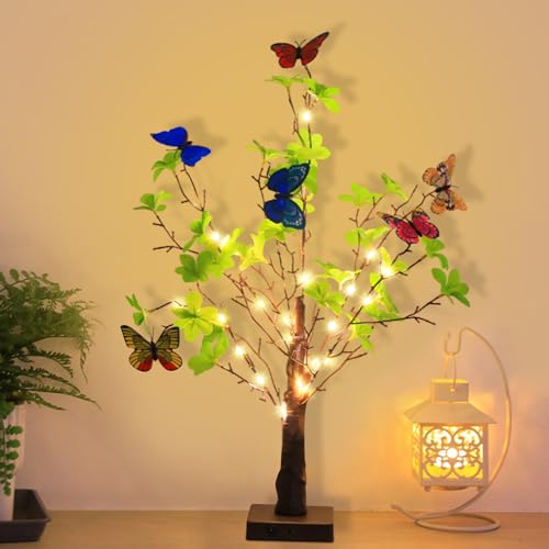 Lichterbaum Innen LED Baum Lichter Frühlingsdeko,Baumbeleuchtung Innen Schmetterling Baum Lampe Dekolampe Stimmungslicht,Lichterkette Innen Dekobaum für Hochzeit Party Wohnzimmer Deko (02) von DZAY