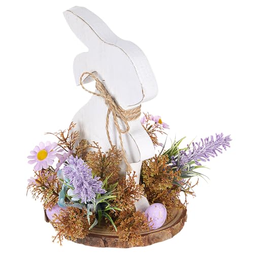 Osterdeko Osterhase Bauernhaus Holz Kaninchen mit Blumen für Tischdekorationen Holzfiguren Frühling Osterdekoration,Oster Deko Holzhasen Bunny Tischdekorationen Holzfiguren (E) von DZAY