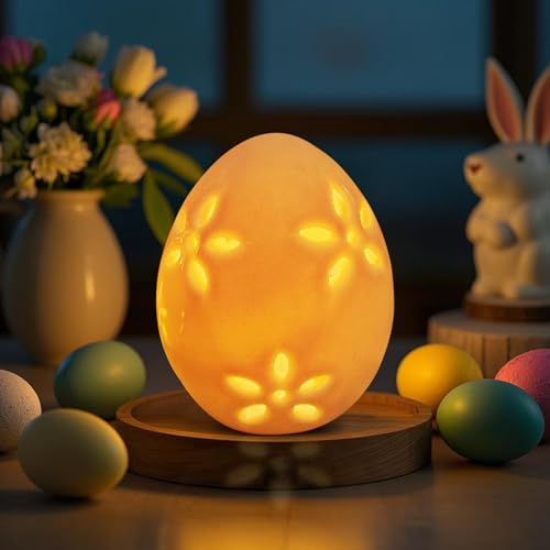 Ostereier Deko Beleuchtet Teelicht Ostern Deko Tischdekoration Eier Lichter,Led Osterbeleuchtung Lampe Keramik Nachtlicht,Ostern Eier Deko,Leuchtendes Osterei für Party Dekoration (02) von DZAY