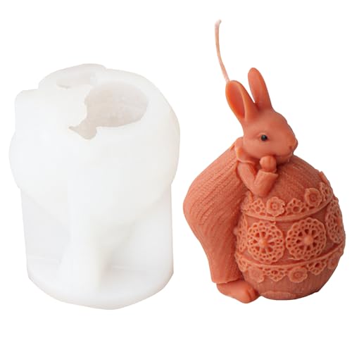 Silikonformen Gießformen Ostern Kaninchen Silikonform,3D Osterhase Eierform Silikonform Kerzenformen,Kaninchen Umarmt Eier für Kerzenherstellung Ostern Seifenform Home Dekorieren (02) von DZAY