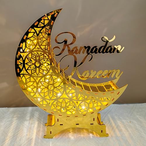 Ramadan Deko Mondlampe Tischdekoration,LED Ramadan Lichterkette Ramadan Dekoration Lamp Mond Stern Nachtlichter,Umrah Mubarak Deko Halbmond Ramadan Lantern für Eid Mubarak Partys von DZAY