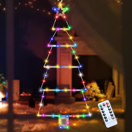 Weihnachtsdeko Aussen LED Lichterkette Weihnachtsbeleuchtung Fensterdeko,Leiter Lichterkette Weihnachten Deko mit Fernbedienung,Leiterleuchten Außen Weihnachtsbaum für Party Hochzeit Deko (Bunt, L) von DZAY