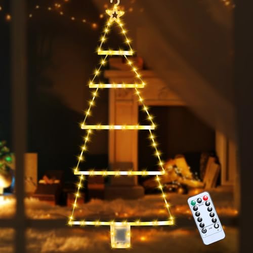 Weihnachtsdeko Aussen LED Lichterkette Weihnachtsbeleuchtung Fensterdeko,Leiter Lichterkette Weihnachten Deko mit Fernbedienung,Leiterleuchten Außen Weihnachtsbaum für Party Hochzeit Deko (Warm, L) von DZAY