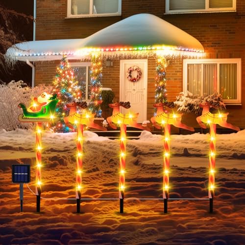 Weihnachtsdeko Garten Weihnachtsbeleuchtung Außen Solar Weihnachtsdeko Aussen,5 Stück Solarleuchten für Außen Weihnachtliche Wegbeleuchtung,8 Modi Solarlampen für Garten Rasen Terrasse (Santa Claus) von DZAY