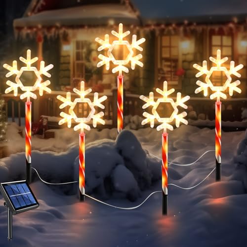 Weihnachtsdeko Garten Weihnachtsbeleuchtung Außen Solar Weihnachtsdeko Aussen,5 Stück Solarleuchten für Außen Weihnachtliche Wegbeleuchtung,8 Modi Solarlampen für Garten Rasen Terrasse Deko (Snow) von DZAY