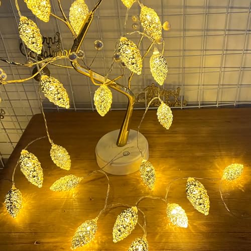 Weihnachtsdeko Innen Lichterketten mit 10 Kleine Holzhäuser Feen Lichter,Weihnachtsbeleuchtung Innen Häuser String Lights,Weihnachten Deko LED String Lichter für Schlafzimmer Dekor (Pinecone,1.5m) von DZAY