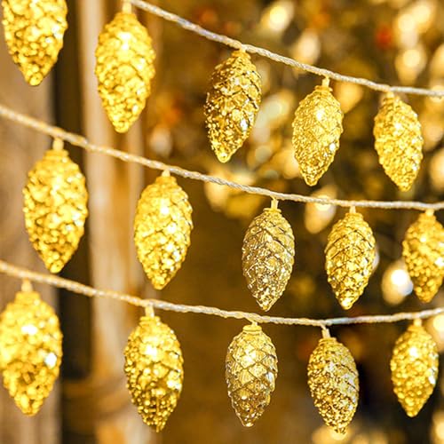 Weihnachtsdeko Innen Lichterketten mit 10 Kleine Holzhäuser Feen Lichter,Weihnachtsbeleuchtung Innen Häuser String Lights,Weihnachten Deko LED String Lichter für Schlafzimmer Dekor (Pinecone,3m) von DZAY