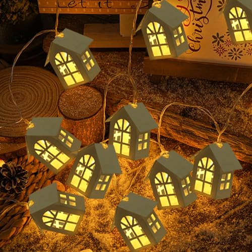 Weihnachtsdeko Innen Lichterketten mit 10 Kleine Holzhäuser Feen Lichter,Weihnachtsbeleuchtung Innen Häuser String Lights,Weihnachten Deko LED String Lichter für Schlafzimmer Dekoration (Haus) von DZAY