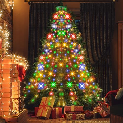 Weihnachtsdeko Lichterkette Weihnachtsbaum Weihnachten Deko,2m 400LED Weihnachtsbaum Beleuchtung 16 Stränge Christbaumbeleuchtung mit Ring Weihnachtsbeleuchtung für Innen Außen Gartendeko (Farbe) von DZAY