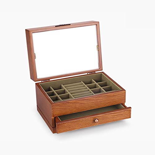 DZWYC Schmuck-Präsentationsständer oben, künstlicher Anhänger und Holz-Schmuck-Organizer, Aufbewahrungsbox mit Spiegel für Ohrringe, Ringe, Halsketten, Armbänder, Accessoires von DZWYC