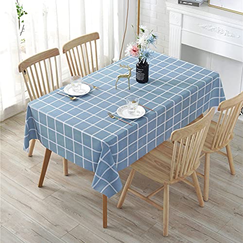 Rechteckige Tischdecke, Vinyl, PVC, kariert, wasserdicht, ölabweisend, abwischbar, Wachstuch, für Esszimmer/Garten/Picknick, Blau (140 x 180 cm) von DZYP