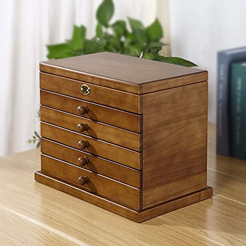 DZZTHSH Extra große Schmuckschatulle aus Holz, Schmuck-Organizer für Damen, 6-lagiges Schmuckkästchen mit Spiegelschubladen, Schloss, 31,5 x 20 x 24,5 cm, Uhrensammelbox von DZZTHSH