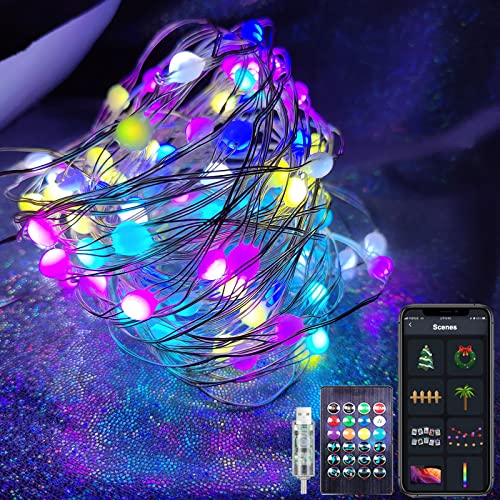 DaKango 33ft 100 LEDs Farbwechsel Lichterkette Musik Sync Fernbedienung & APP Steuerung USB DIY Wasserdicht Smart Lichterkette für Party, Hochzeit, Schlafzimmer, Weihnachten (Kupfer) von DaKango