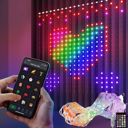 DaKango Smart Vorhang Lichter, 400 LEDs Farbwechsel Vorhang Licht USB Remote App-Steuerung Musik Sync LED-Leuchten DIY wasserdichte Fenster Lichter für Schlafzimmer Weihnachts dekorationen (1x1m) von DaKango