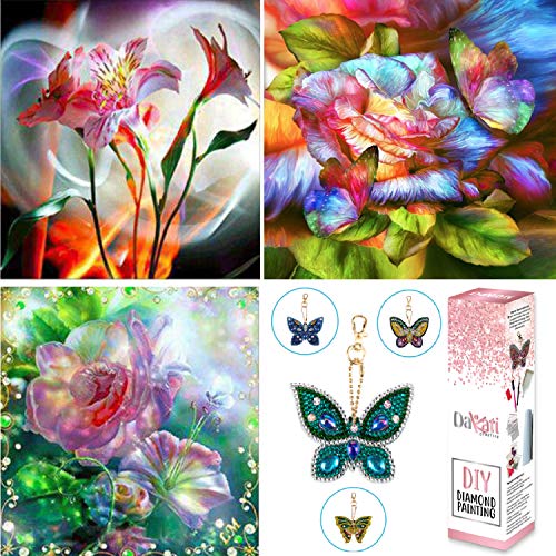 DaKati 3er Set 5D Diamond Painting Blumen Bilder 30x30cm Rose Lilie Vollbild DIY inkl. Geschenk Schmetterling Dekoration Strass runde Steine inkl. Anleitung von DaKati