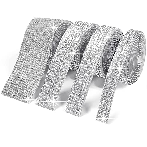 DaKuan 4 Rollen 2mm Strass Strass Band Selbstklebend Strass Band für DIY Schuhe Make-up Kleidung (Silber) von DaKuan