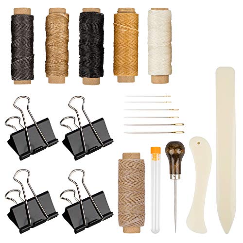 Set von 20 Buchbindewerkzeugen, DaKuan Bone Folder Creaser Waxed Leinenfaden Holzgriff Ahle Large-Eye Needles Binder Clips für handgemachte DIY Buchbinderei Handwerk und Nähzubehör von DaKuan