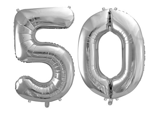 DaLoKu Luftballon Zahl 86cm XXL Folienballon Geburtstag Alter Silvester Dekoration Party, Farbe: Silber, Größe: 50 von DaLoKu