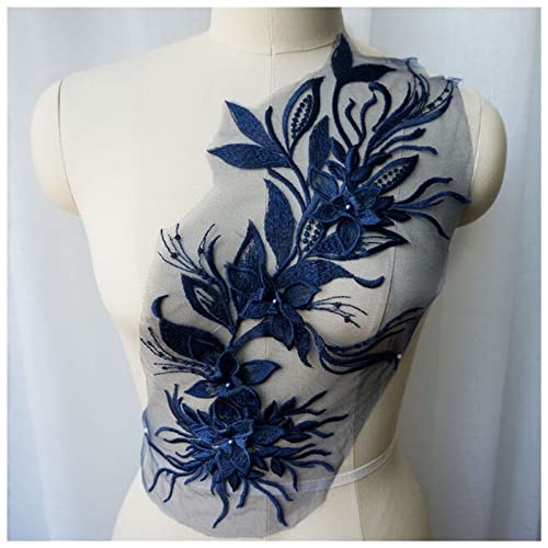 DaStop Bügelflicken Weiß Schwarz Graue 3D Blume Quaste Spitze Stoff Kleid Appliques Gestickte Kragen Mesh Nähen Patch for Hochzeit Dekoration Kleid DIY. Flicken Zum Aufbügeln (Size : Navy Blue) von DaStop