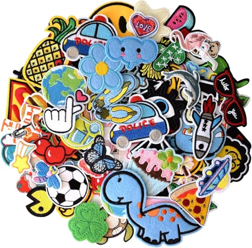 55 Stück Patches,Flicken Zum Aufbügeln Kinder,Bestickte,Bügelbilder Aufnäher,Bügelflicken Kinder für T-Shirt,Jeans, Kleidung Taschen,Mützen,Reparieren Sie das Loch von DaaJu