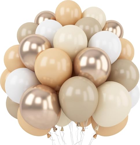 Neutrale Ballone, Beige Weiß Sand Latex Ballone Metallic Champagner Gold und Perle Sand Weiß Ballone für Kinder Erwachsene Geburtstag Boho Hochzeit Baby Dusche Brautdusc (Beige weiße Sandfarbe) von DaaJu