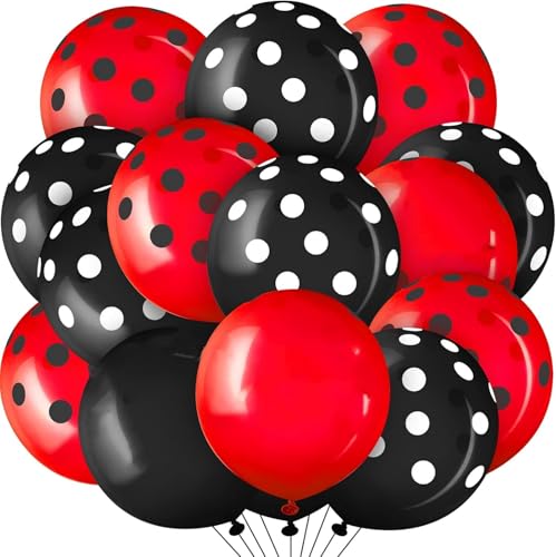 Neutrale Ballone, Beige Weiß Sand Latex Ballone Metallic Champagner Gold und Perle Sand Weiß Ballone für Kinder Erwachsene Geburtstag Boho Hochzeit Baby Dusche Brautdusc (Rot Schwarz Polka Dots) von DaaJu