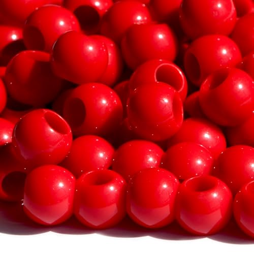 160 Stück 12 mm Acrylperlen, rot, großes Loch: 5,5 mm, Acryl-Haarperlen für Bastelarbeiten, Kunststoffperlen von Dabaiitechann