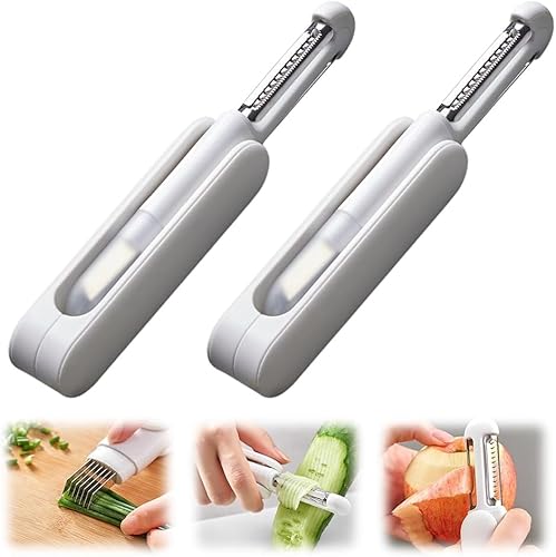 3 in 1 Multifunctional Rotary Paring Knife, Sparschäler, Multifunktionaler Gemüseschäler Kann Schälen Würfeln Reiben und in Scheiben Schneiden, Kartoffelschäler für Obst und Gemüse (2) von Dabeto