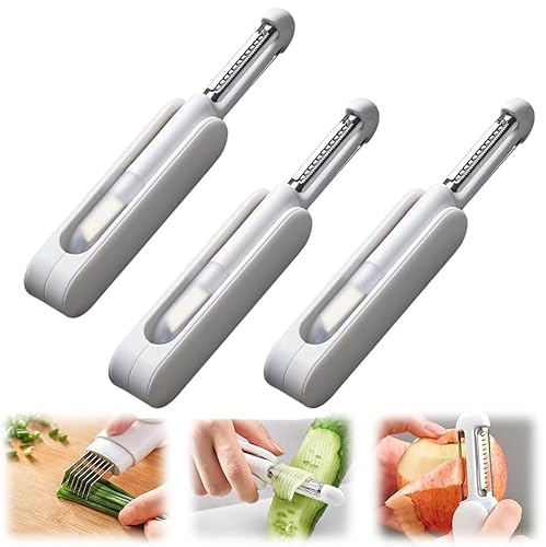 3 in 1 Multifunctional Rotary Paring Knife, Sparschäler, Multifunktionaler Gemüseschäler Kann Schälen Würfeln Reiben und in Scheiben Schneiden, Kartoffelschäler für Obst und Gemüse (3) von Dabeto