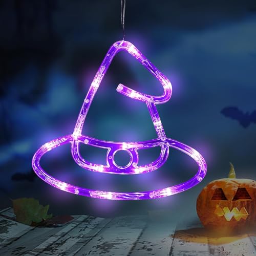 Dabeto Halloween Deko Fenster Lichter,Halloween Lichterkette mit Saugnäpfe & Haken,Halloween LED Fensterlichter Batteriebetriebene für Halloween Deko Innen,Halloween Fensterdeko,Party Deko (Hexenhut) von Dabeto