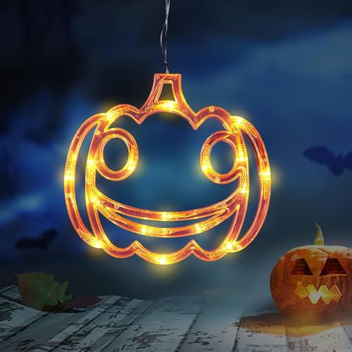 Dabeto Halloween Deko Fenster Lichter,Halloween Lichterkette mit Saugnäpfe & Haken,Halloween LED Fensterlichter Batteriebetriebene für Halloween Deko Innen,Halloween Fensterdeko,Party Deko (Kürbis) von Dabeto