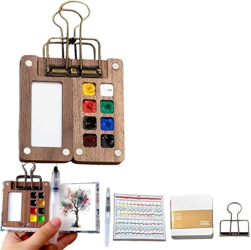 Mini Aquarell Travel Set, Mini Palette Aquarell mit Binder-Clips, Portable Aquarell Palette Mini Travel für Maler, Künstler, Studenten (1 Set A) von Dabeto