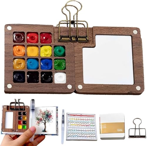 Mini Aquarell Travel Set, Mini Palette Aquarell mit Binder-Clips, Portable Aquarell Palette Mini Travel für Maler, Künstler, Studenten (1 Set B) von Dabeto