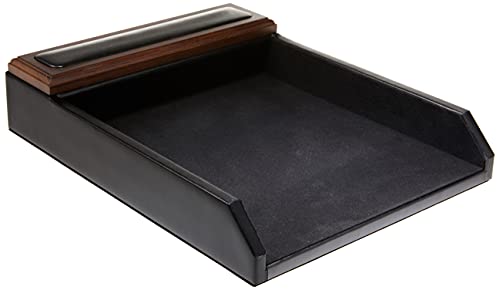 Dacasso Briefablage aus Walnussholz, Holz, Walnuss und schwarzes Leder, 34.6 x 27 x 6.4 cm von Dacasso