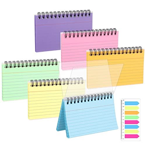 Dacitiery 6 Packungen Karteikarten, 300 Blatt Karteikarten Spule Multicolor Revision Karteikarten mit 180 Blatt klebrigen Indextabellen Memo Note Revisionskarten für Zuhause, Schule, Büro von Dacitiery