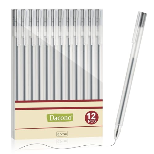 Dacono 12 Schwarze Gel Tintenstifte – 0,5 mm Extra Feine Kugelschreiber, Ultraschnell Trocknend, Gelstifte im Japanischen Stil zum Schreiben, Zeichnen und Skizzieren, Schul und Bürobedarf von Dacono